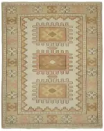 Anadolu Eskitme Bej Pamuk Üzerine Yün El Dokuma Halı-139x166