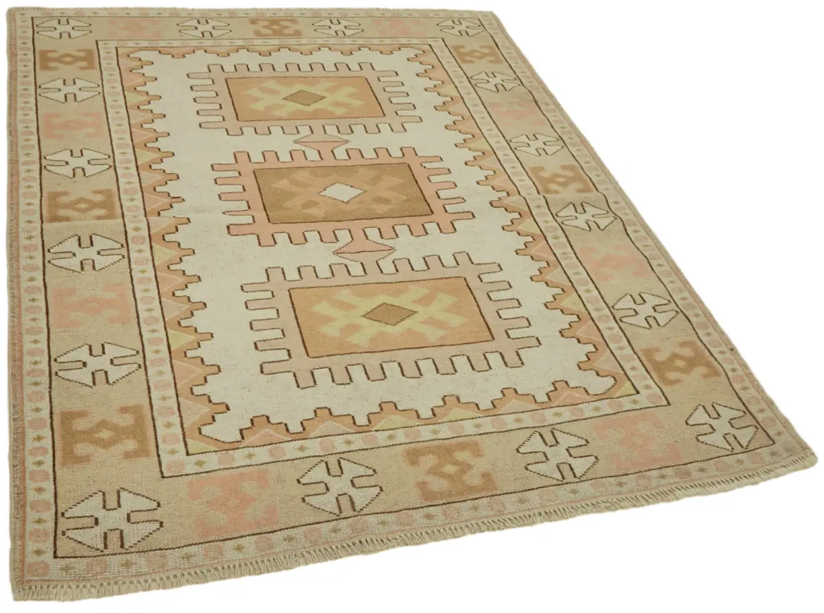 Anadolu Eskitme Bej Pamuk Üzerine Yün El Dokuma Halı-139x166 - Görsel 2