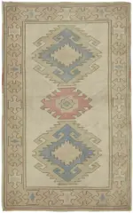 Anadolu Eskitme Bej Pamuk Üzerine Yün El Dokuma Halı-126x202