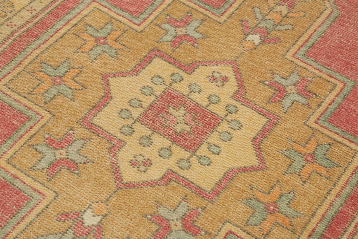 Anadolu Eskitme Pembe Pamuk Üzerine Yün El Dokuma Halı-107x169 - Görsel 5