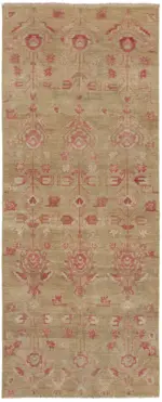 Anadolu Eskitme Bej Pamuk Üzerine Yün El Dokuma Halı-092x225