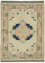 Anadolu Eskitme Bej Pamuk Üzerine Yün El Dokuma Halı-087x117