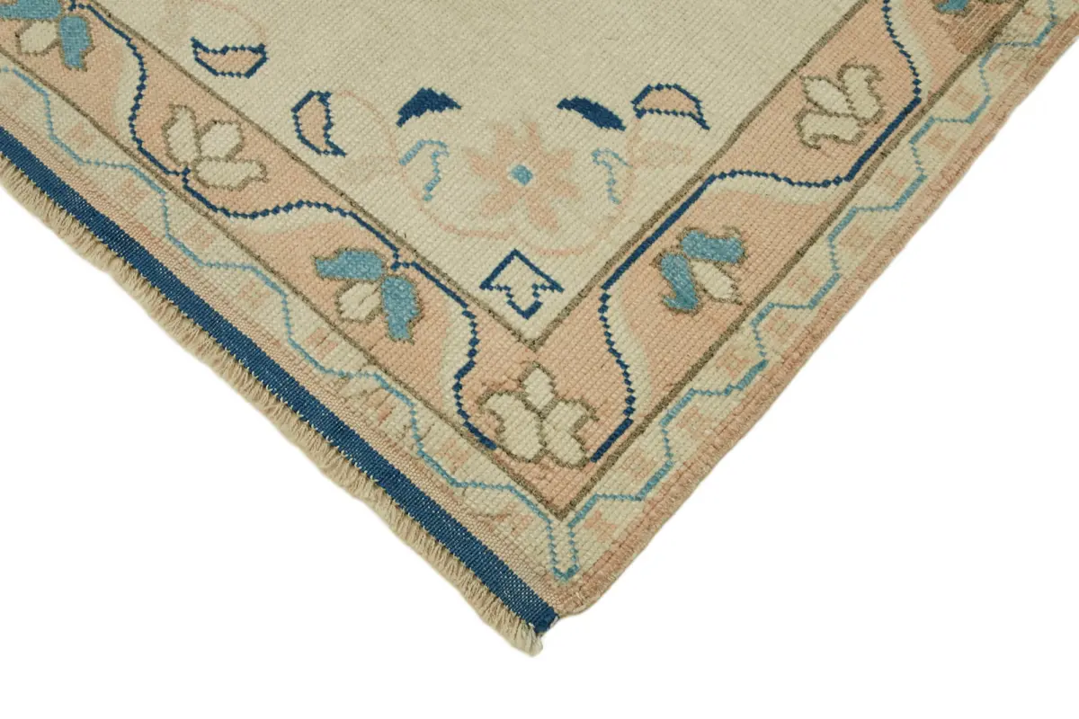 Anadolu Eskitme Bej Pamuk Üzerine Yün El Dokuma Halı-087x117 - Görsel 4