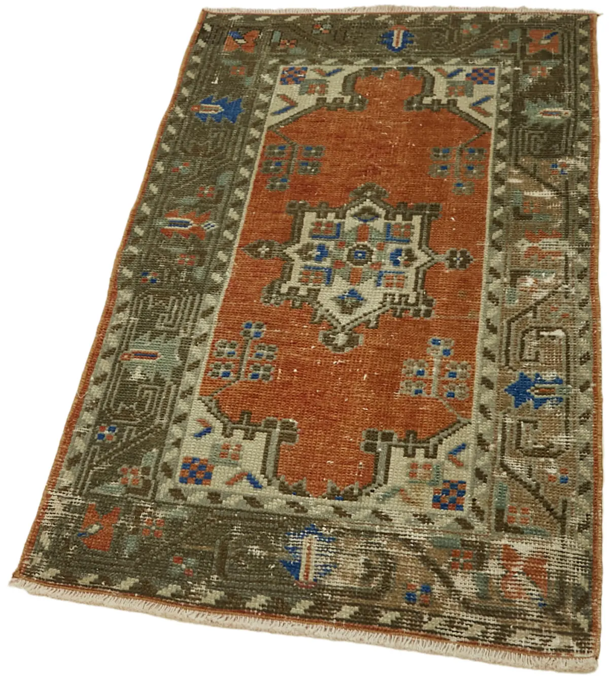 Anadolu Eskitme Bej Pamuk Üzerine Yün El Dokuma Halı-069x120 - Görsel 3