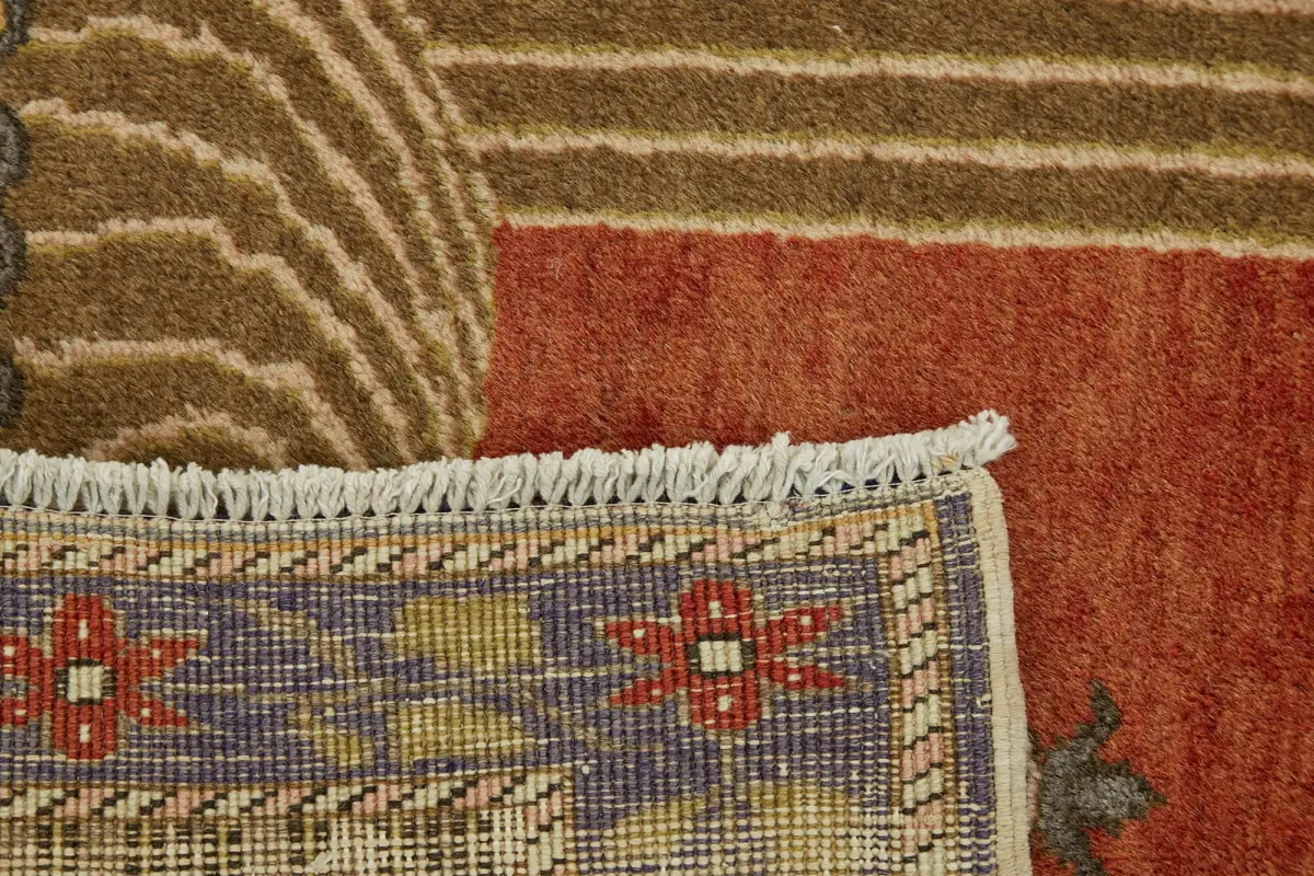 Anadolu Eskitme Kırmızı Pamuk Üzerine Yün El Dokuma Halı-068x116 - Görsel 6