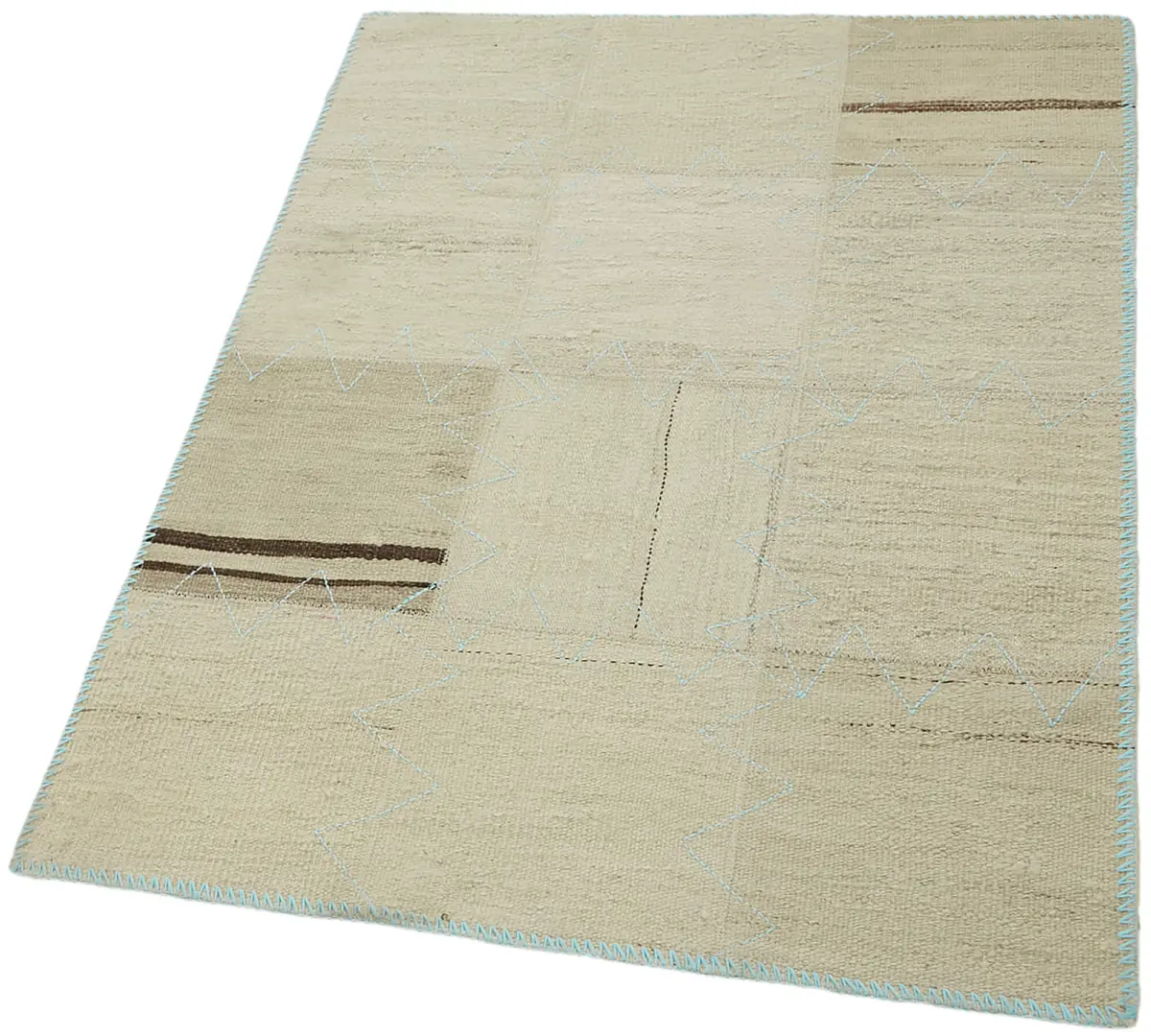 Kendir Çizgili Bej Kenevir İpinden El Dokuma Kilim-093x128 - Görsel 3