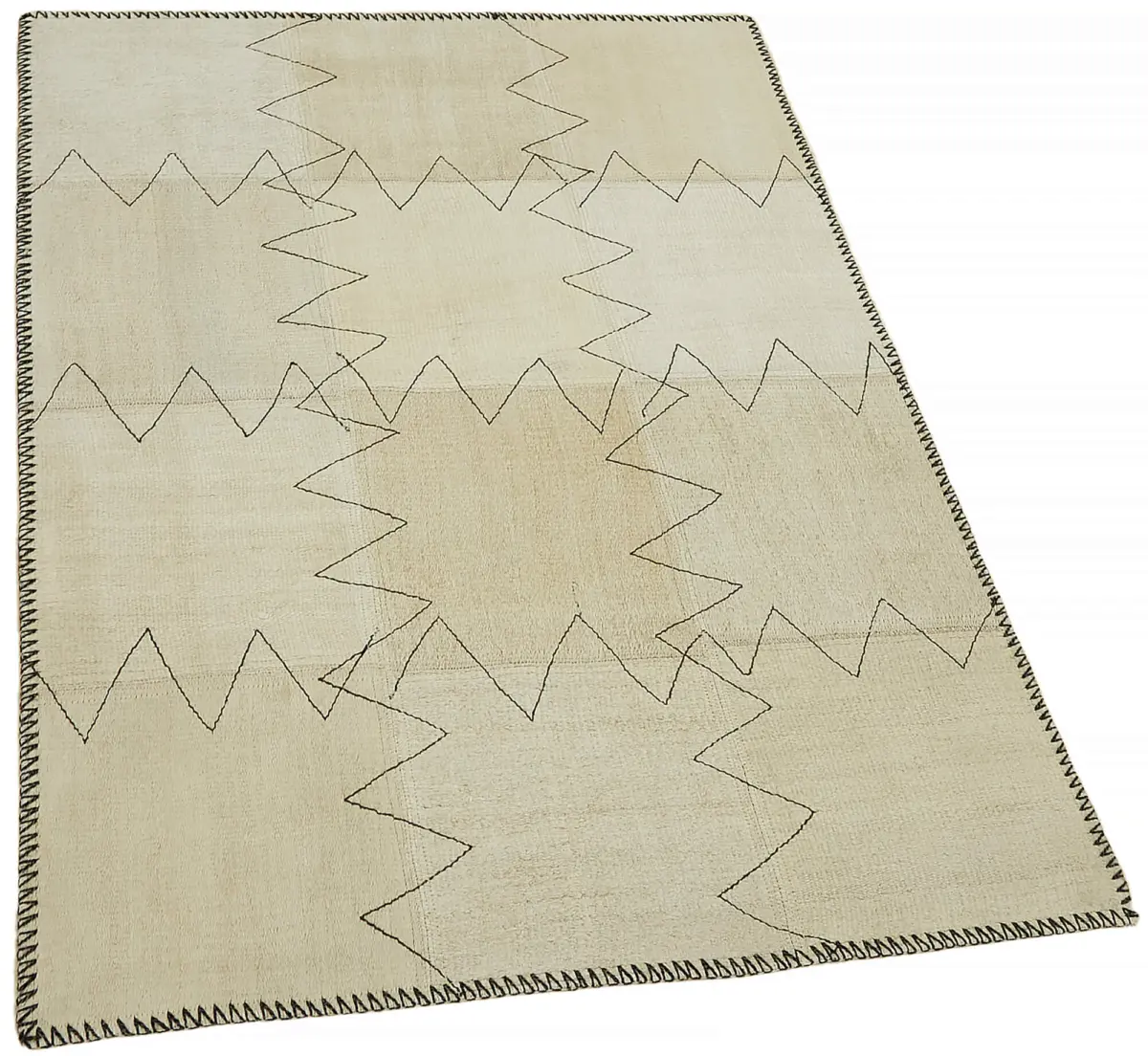 Kendir Çizgili Bej Kenevir İpinden El Dokuma Kilim-093x128 - Görsel 2