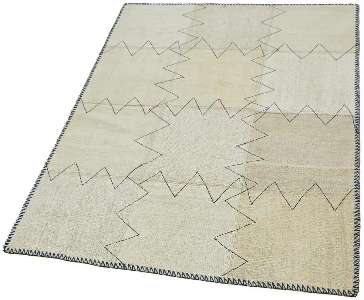 Kendir Çizgili Bej Kenevir İpinden El Dokuma Kilim-093x127 - Görsel 3