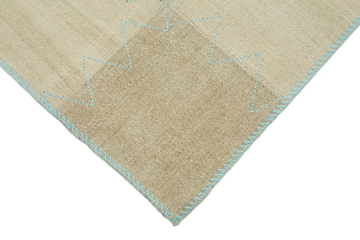 Kendir Çizgili Bej Kenevir İpinden El Dokuma Kilim-093x128 - Görsel 4