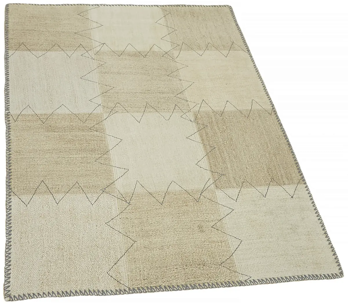 Kendir Çizgili Bej Kenevir İpinden El Dokuma Kilim-093x128 - Görsel 2
