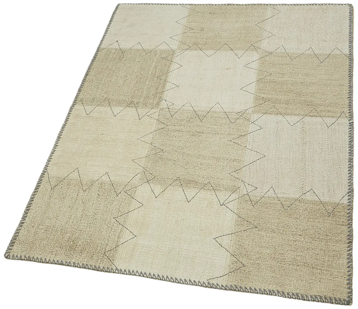 Kendir Çizgili Bej Kenevir İpinden El Dokuma Kilim-093x128 - Görsel 3