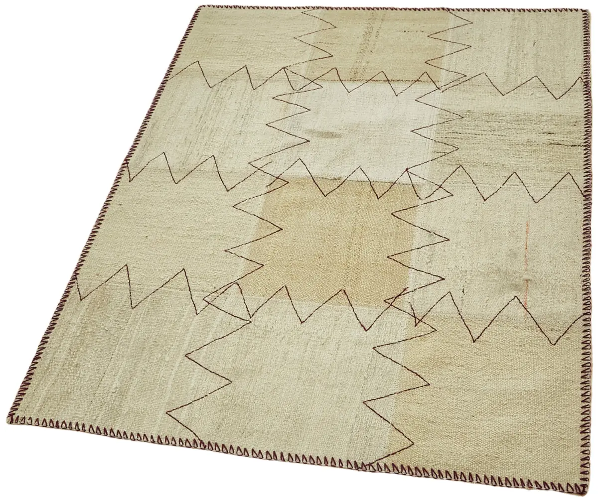 Kendir Çizgili Bej Kenevir İpinden El Dokuma Kilim-093x127 - Görsel 3
