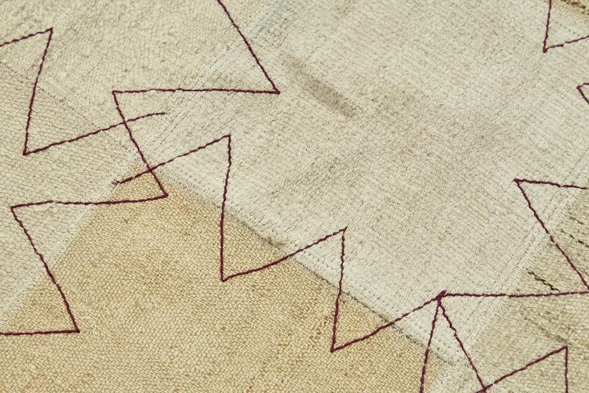 Kendir Çizgili Bej Kenevir İpinden El Dokuma Kilim-093x127 - Görsel 5