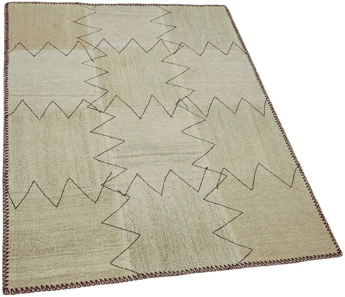 Kendir Çizgili Bej Kenevir İpinden El Dokuma Kilim-093x129 - Görsel 2