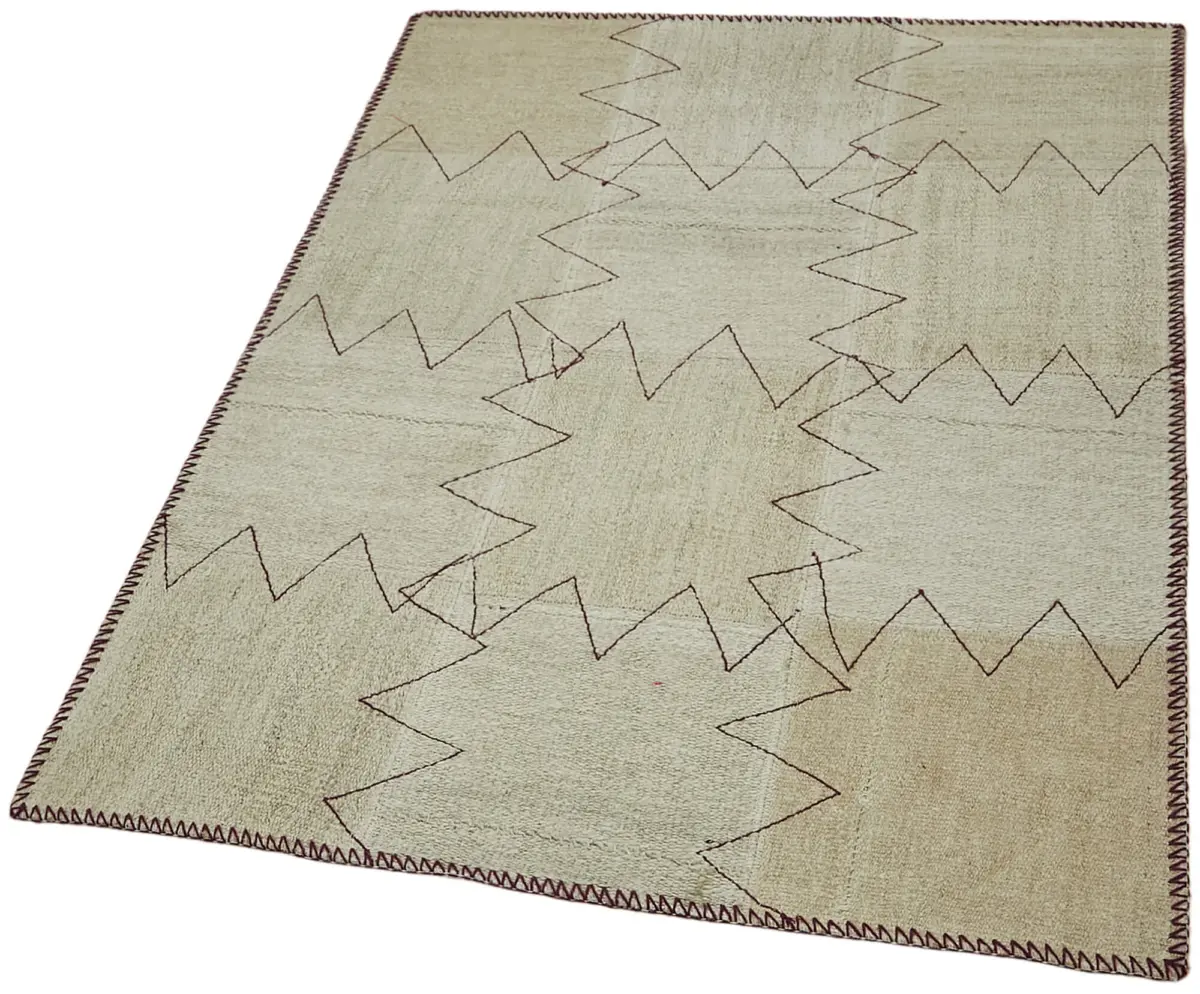 Kendir Çizgili Bej Kenevir İpinden El Dokuma Kilim-093x129 - Görsel 3