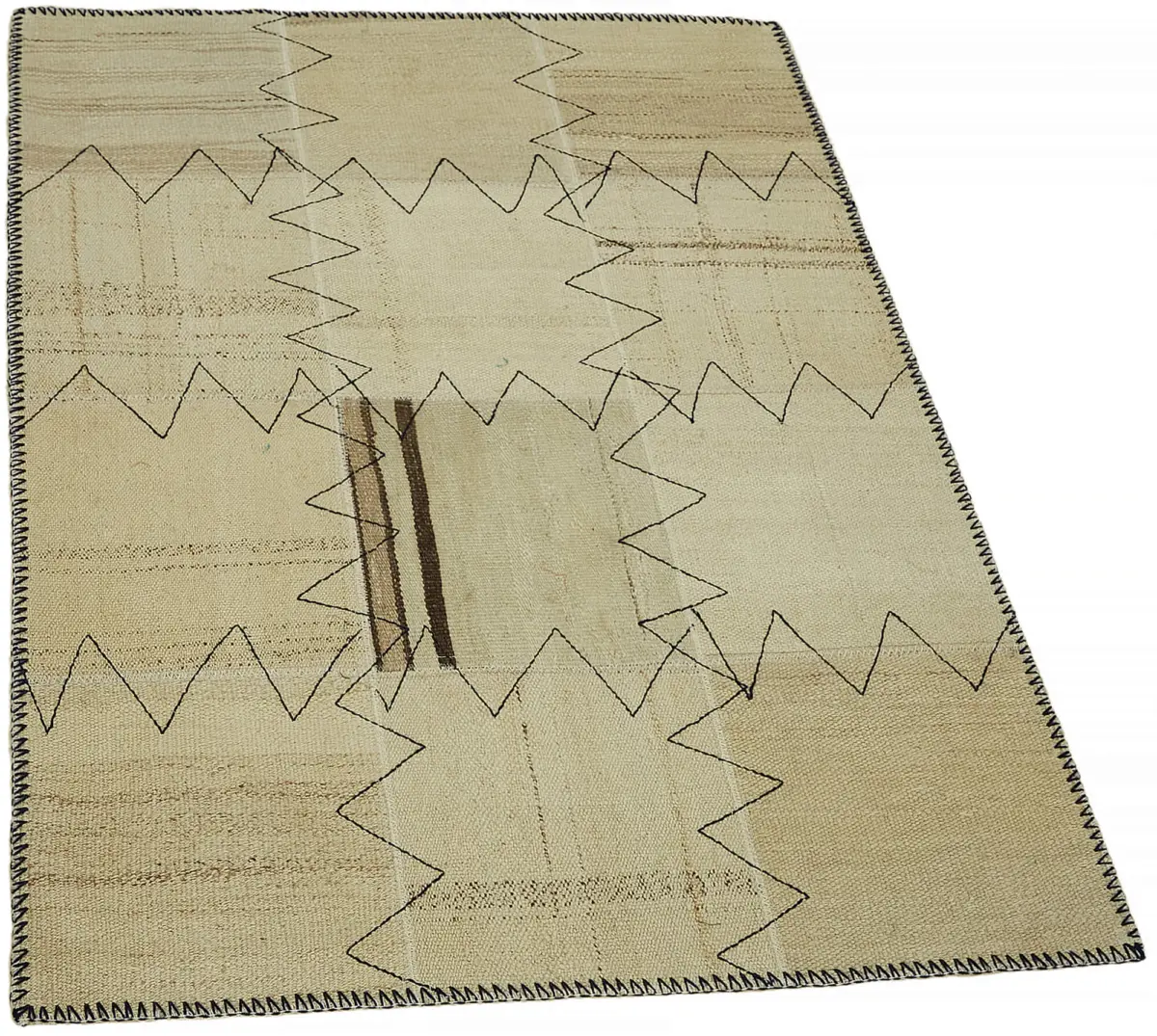 Kendir Çizgili Bej Kenevir İpinden El Dokuma Kilim-093x128 - Görsel 2