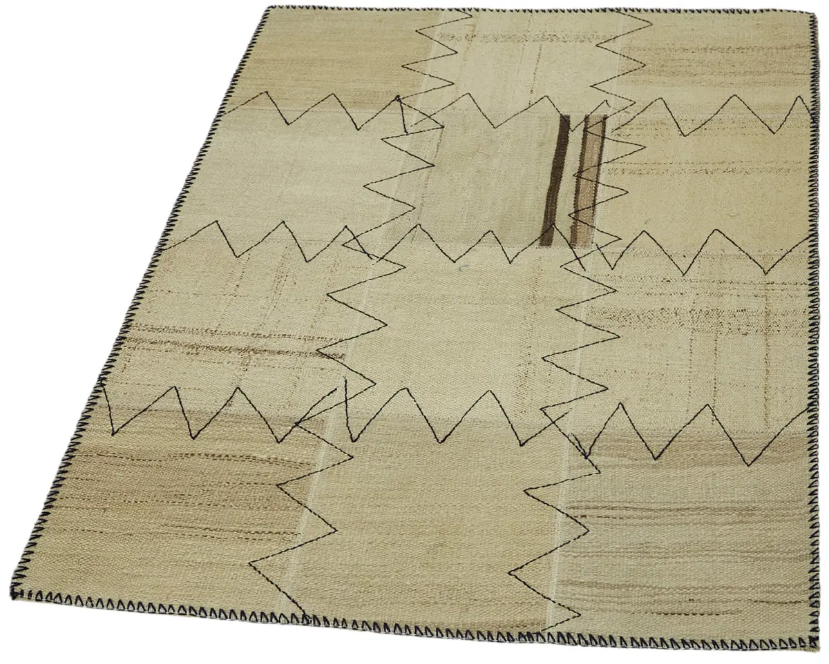 Kendir Çizgili Bej Kenevir İpinden El Dokuma Kilim-093x128 - Görsel 3