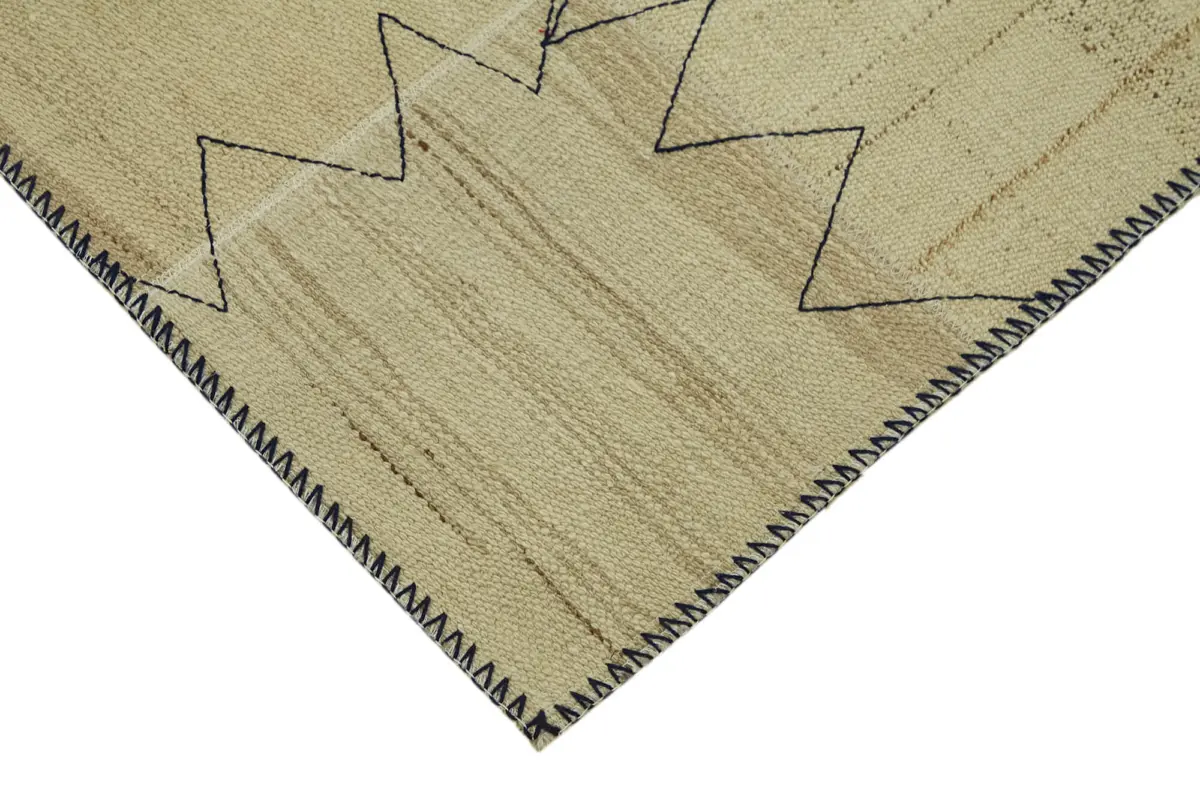 Kendir Çizgili Bej Kenevir İpinden El Dokuma Kilim-093x128 - Görsel 4