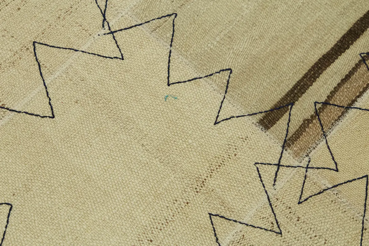 Kendir Çizgili Bej Kenevir İpinden El Dokuma Kilim-093x128 - Görsel 5