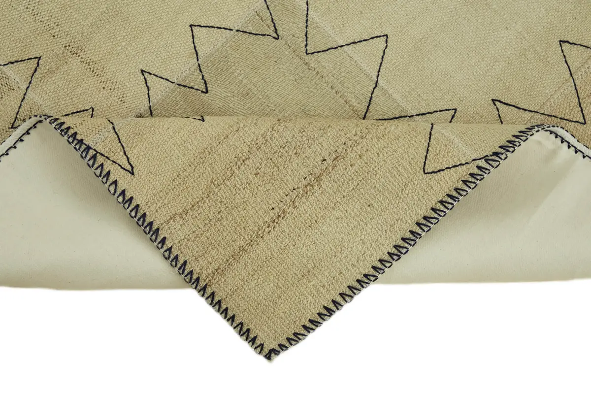 Kendir Çizgili Bej Kenevir İpinden El Dokuma Kilim-093x128 - Görsel 6