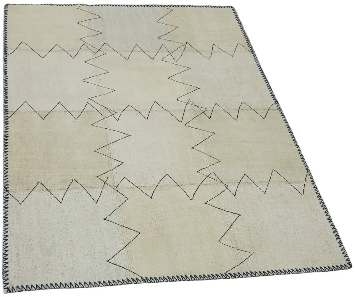 Kendir Çizgili Bej Kenevir İpinden El Dokuma Kilim-093x128 - Görsel 2