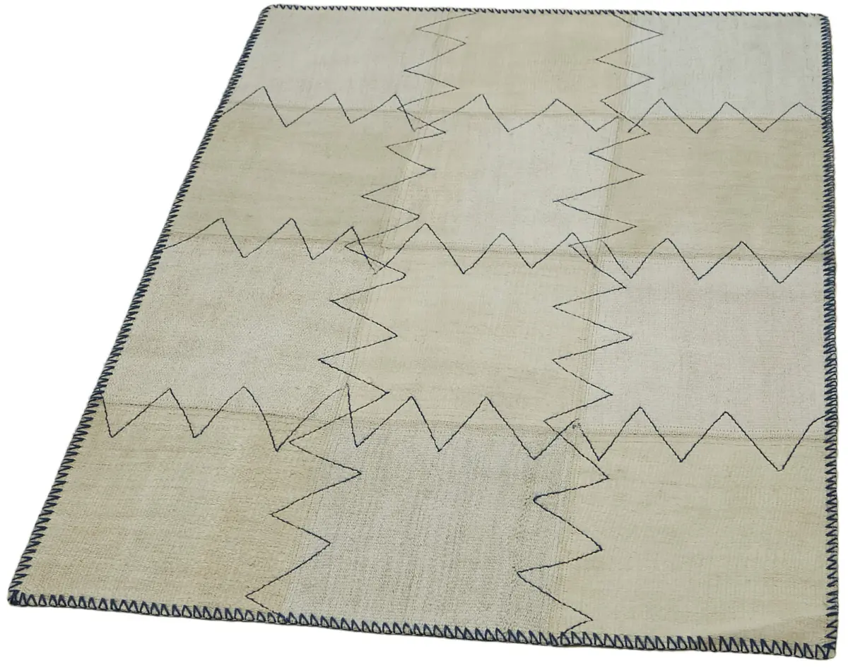 Kendir Çizgili Bej Kenevir İpinden El Dokuma Kilim-093x128 - Görsel 3