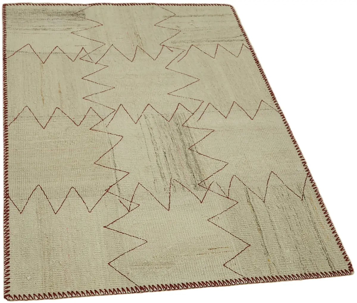 Kendir Çizgili Bej Kenevir İpinden El Dokuma Kilim-093x128 - Görsel 2