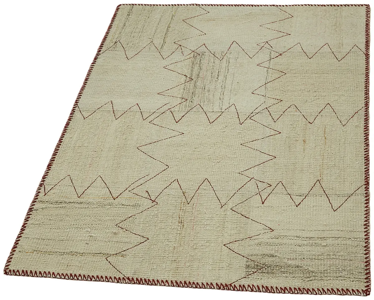 Kendir Çizgili Bej Kenevir İpinden El Dokuma Kilim-093x128 - Görsel 3