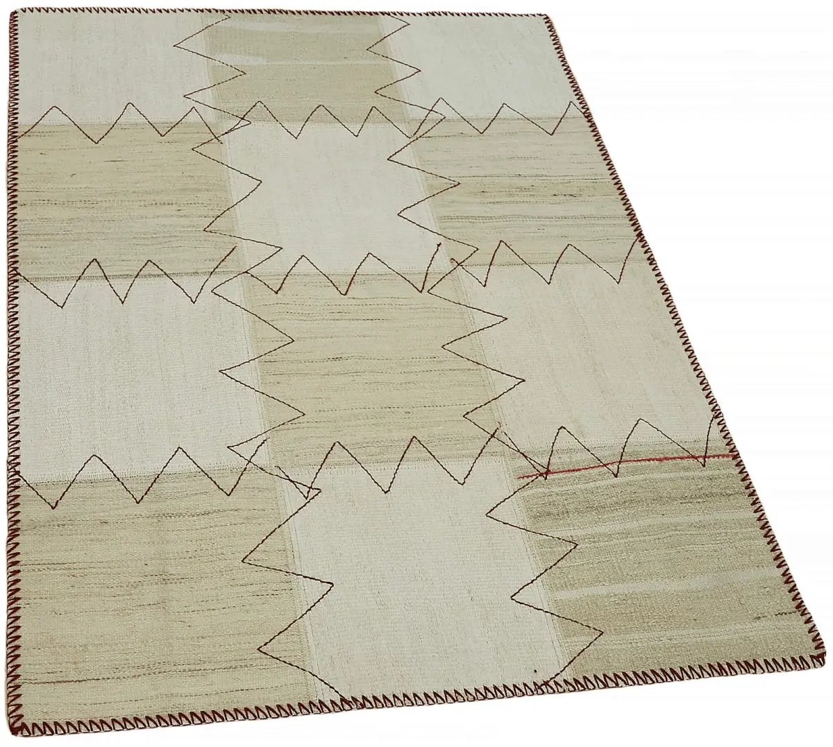 Kendir Çizgili Bej Kenevir İpinden El Dokuma Kilim-093x128 - Görsel 2