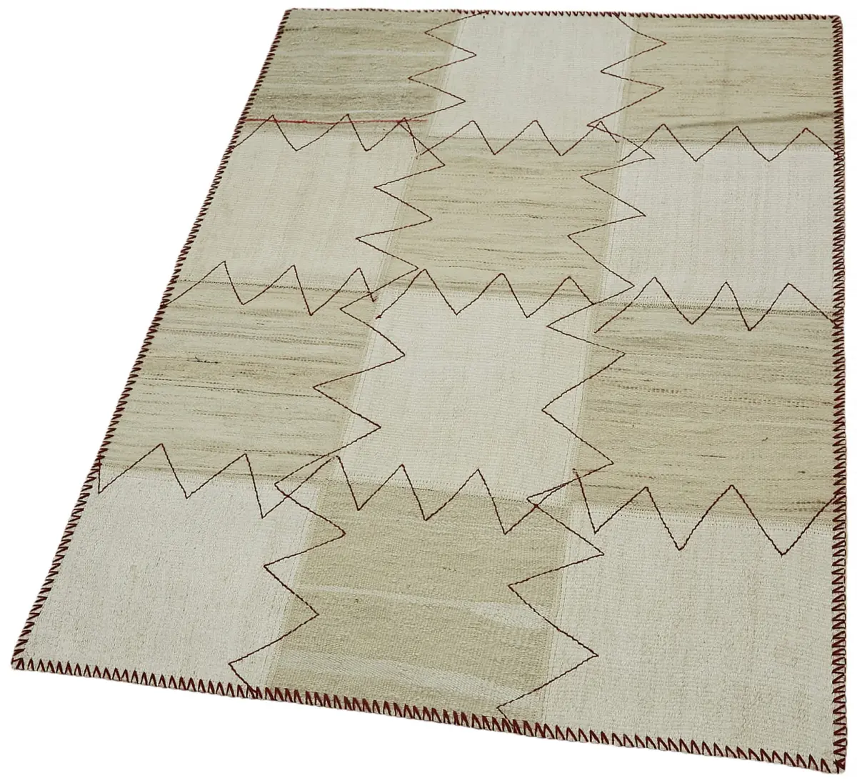 Kendir Çizgili Bej Kenevir İpinden El Dokuma Kilim-093x128 - Görsel 3