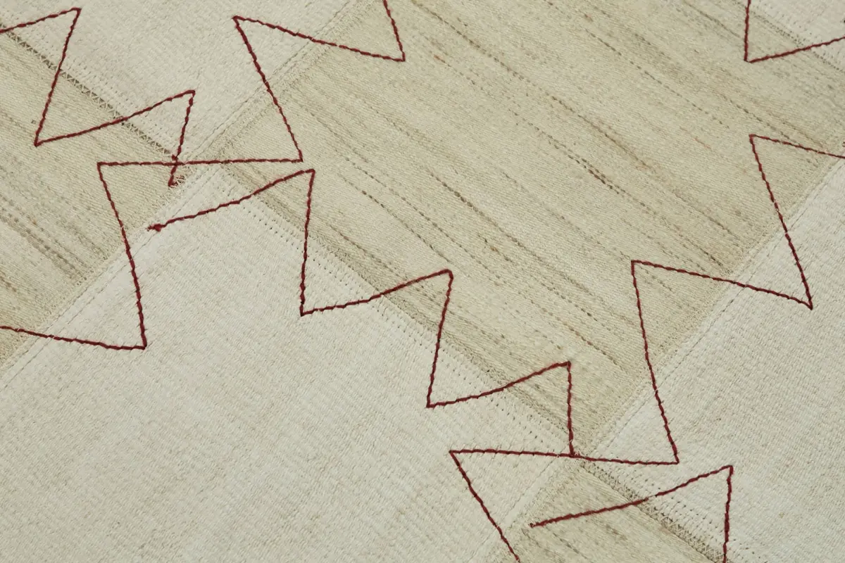 Kendir Çizgili Bej Kenevir İpinden El Dokuma Kilim-093x128 - Görsel 5