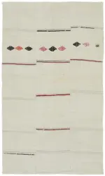 Kendir Çizgili Beyaz Kenevir İpinden El Dokuma Kilim-167x275