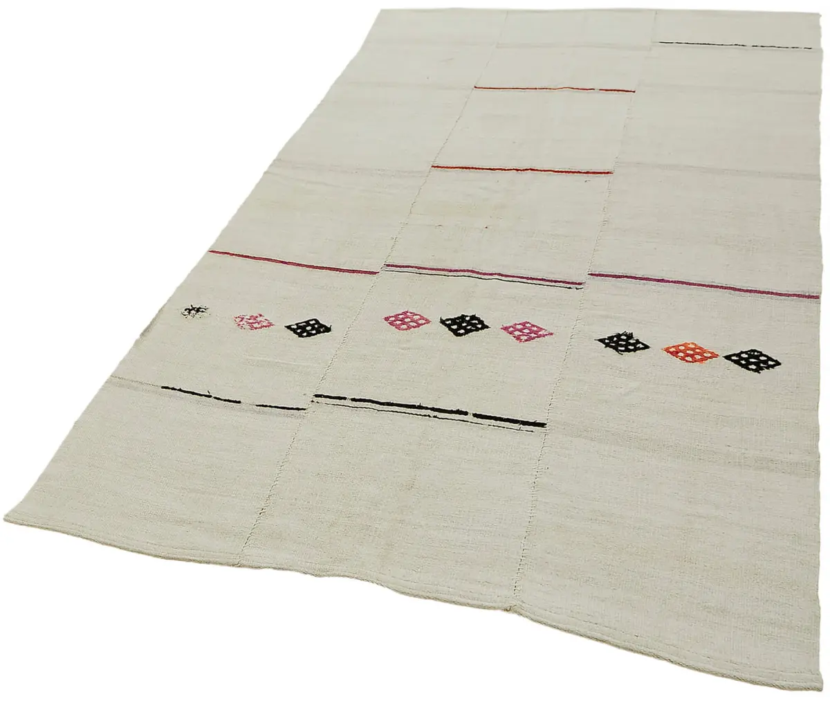 Kendir Çizgili Beyaz Kenevir İpinden El Dokuma Kilim-167x275 - Görsel 3