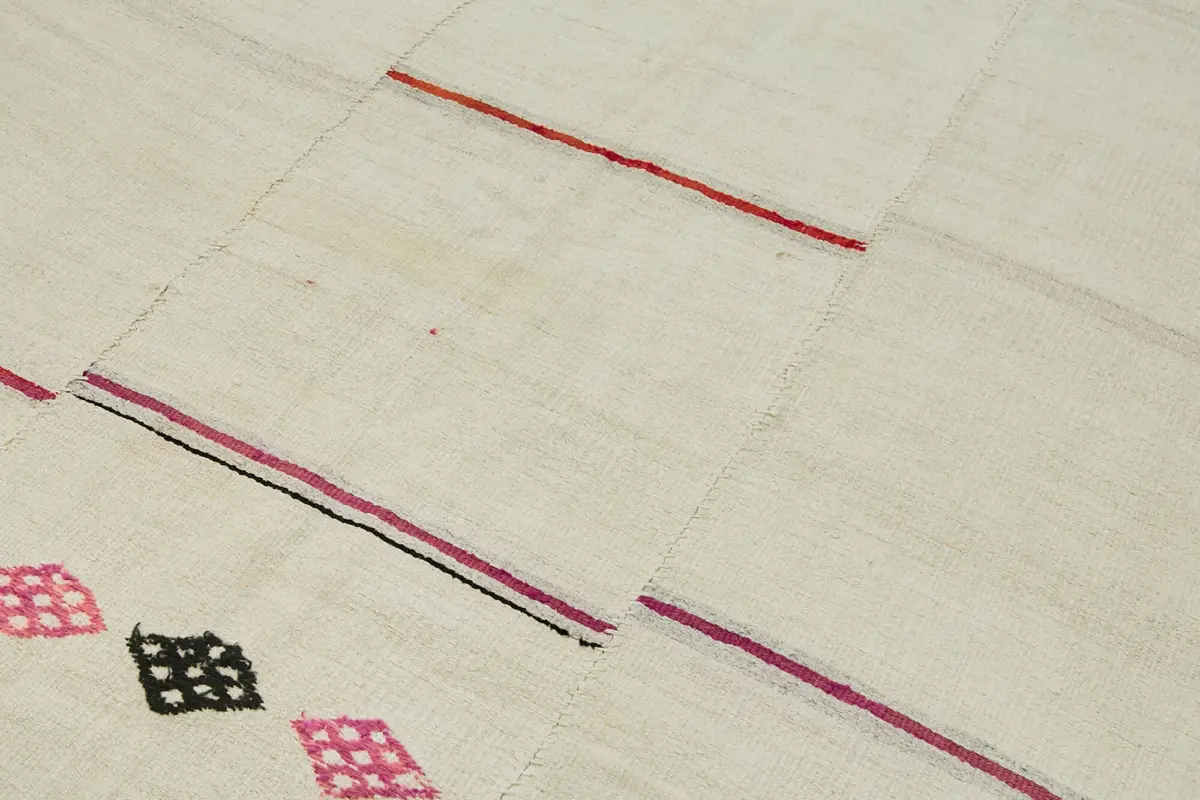 Kendir Çizgili Beyaz Kenevir İpinden El Dokuma Kilim-167x275 - Görsel 5