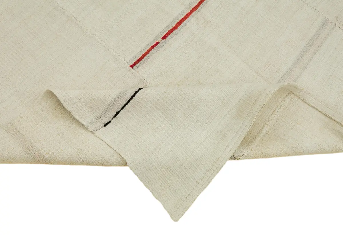 Kendir Çizgili Beyaz Kenevir İpinden El Dokuma Kilim-167x275 - Görsel 6