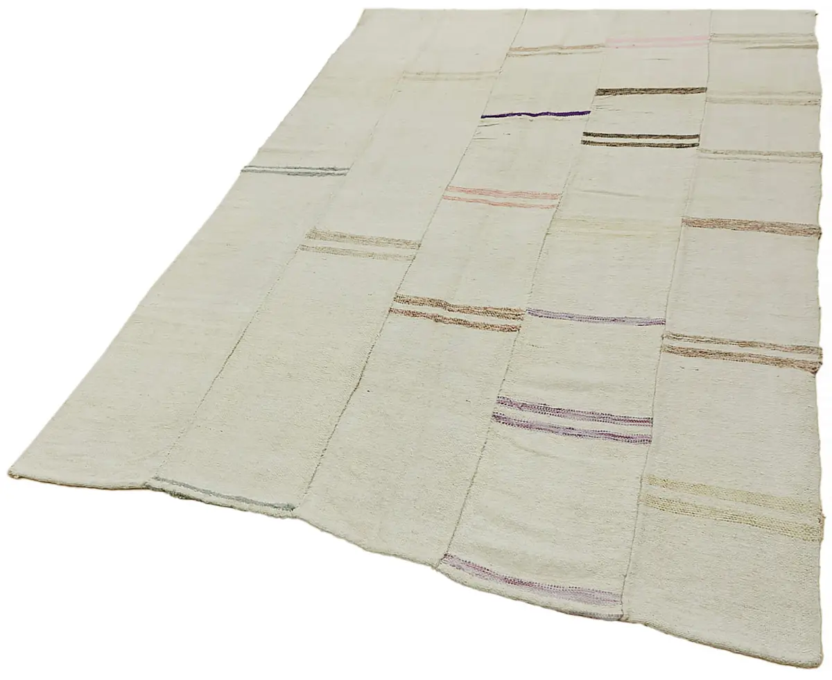 Kendir Çizgili Beyaz Kenevir İpinden El Dokuma Kilim-150x240 - Görsel 3