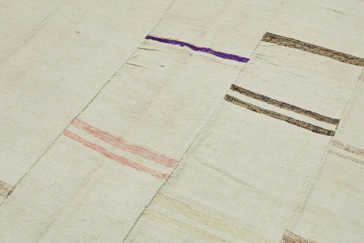 Kendir Çizgili Beyaz Kenevir İpinden El Dokuma Kilim-150x240 - Görsel 5