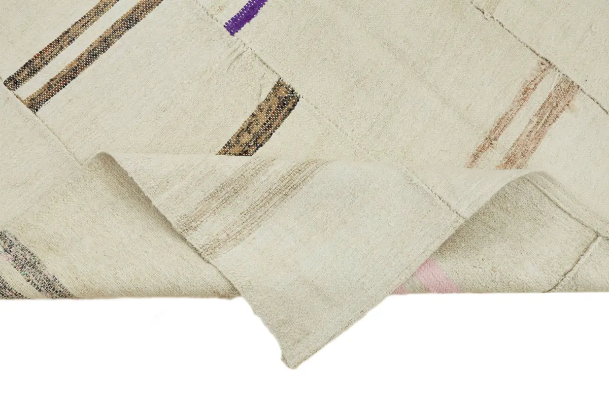 Kendir Çizgili Beyaz Kenevir İpinden El Dokuma Kilim-150x240 - Görsel 6