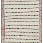 Kendir Çizgili Beyaz Kenevir İpinden El Dokuma Kilim-167x300