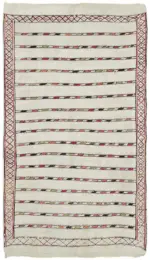 Kendir Çizgili Beyaz Kenevir İpinden El Dokuma Kilim-167x300
