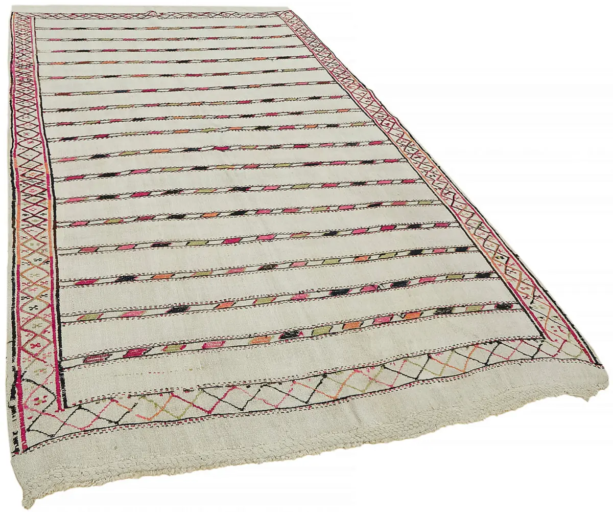 Kendir Çizgili Beyaz Kenevir İpinden El Dokuma Kilim-167x300 - Görsel 2