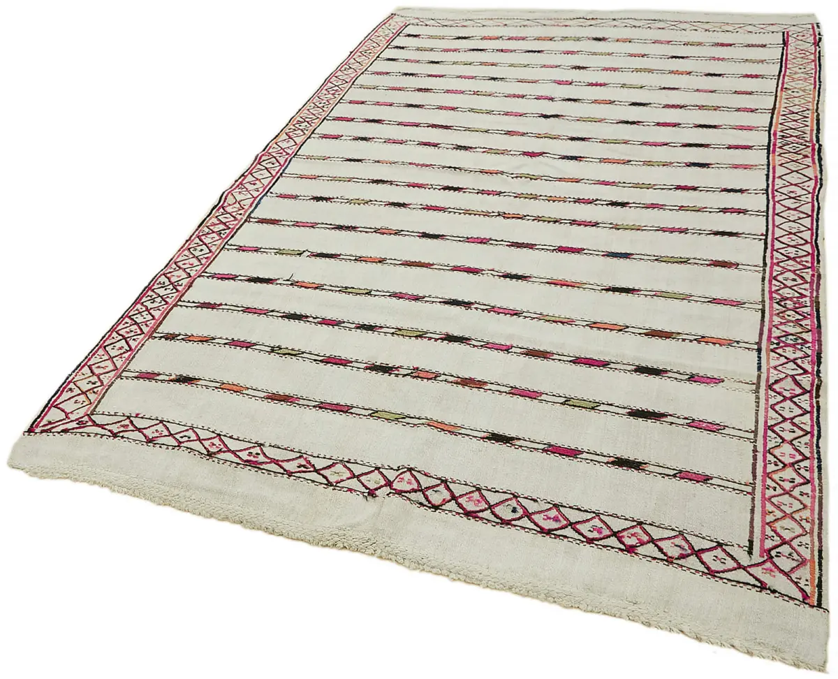 Kendir Çizgili Beyaz Kenevir İpinden El Dokuma Kilim-167x300 - Görsel 3