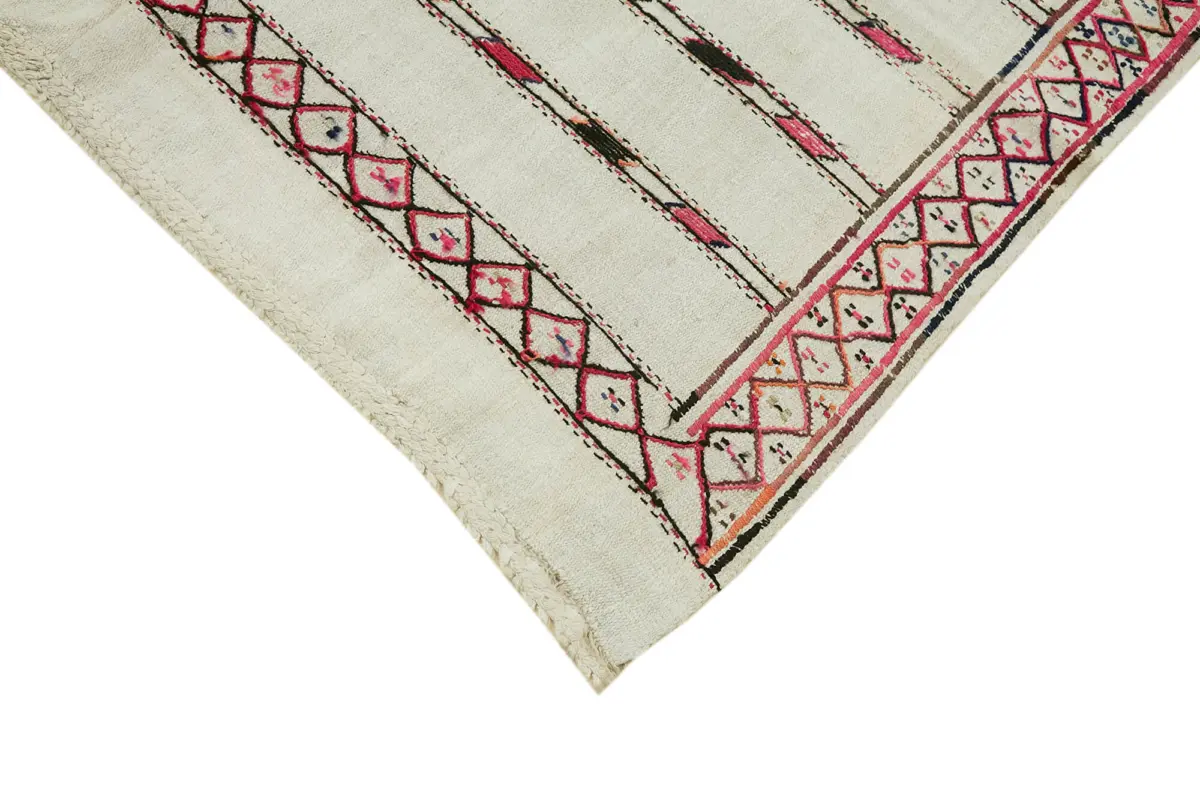 Kendir Çizgili Beyaz Kenevir İpinden El Dokuma Kilim-167x300 - Görsel 4