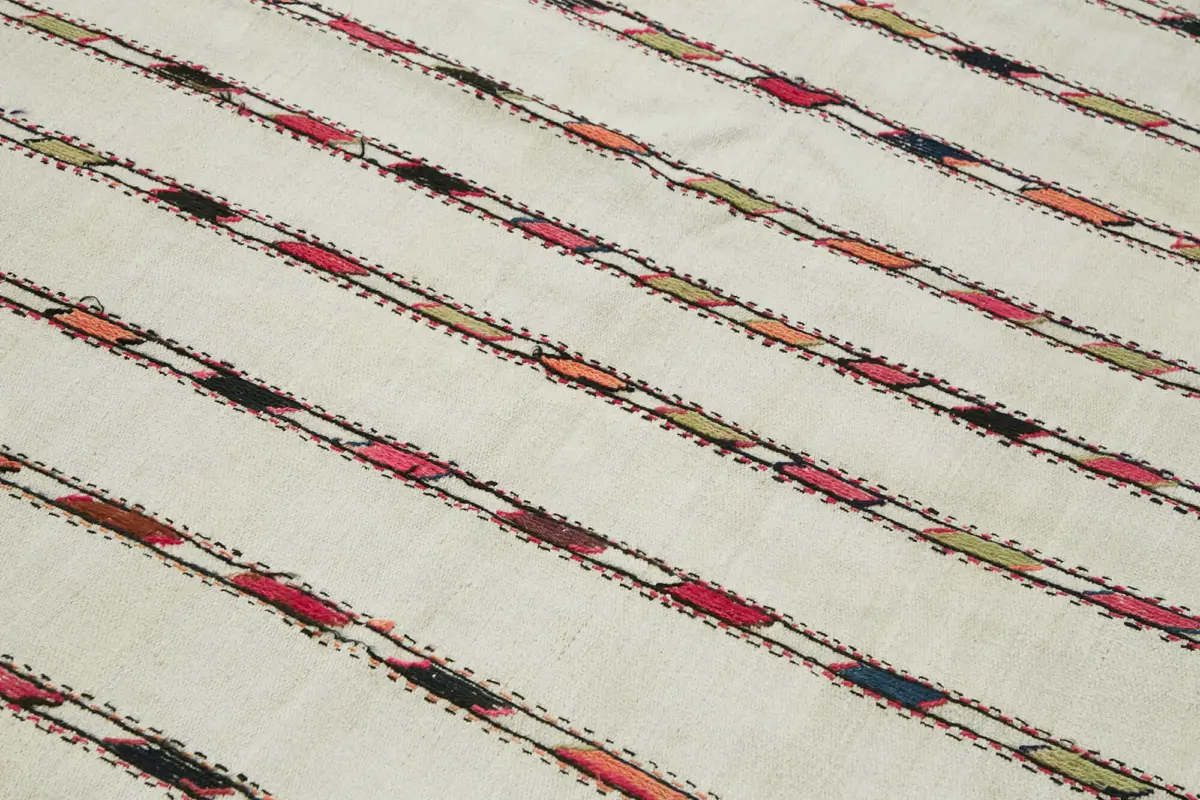 Kendir Çizgili Beyaz Kenevir İpinden El Dokuma Kilim-167x300 - Görsel 5