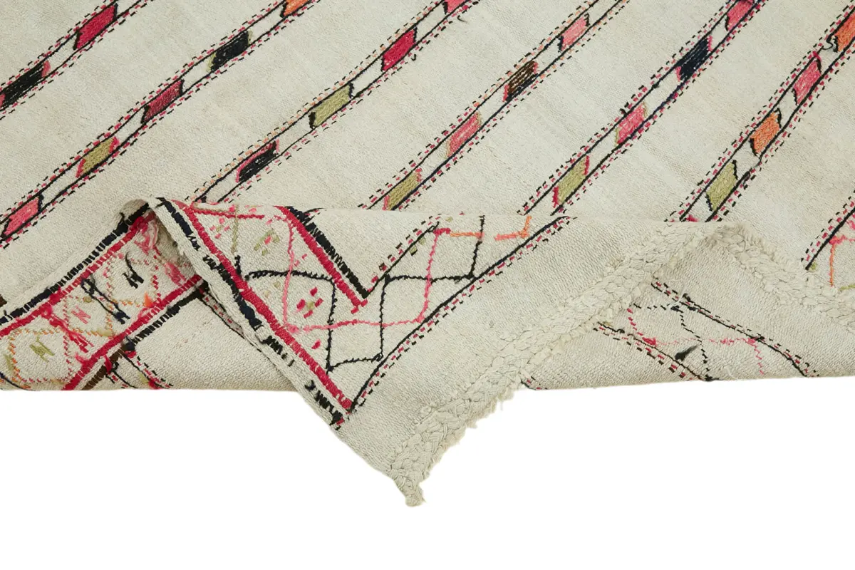 Kendir Çizgili Beyaz Kenevir İpinden El Dokuma Kilim-167x300 - Görsel 6