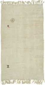 Kendir Çizgili Beyaz Kenevir İpinden El Dokuma Kilim-157x267