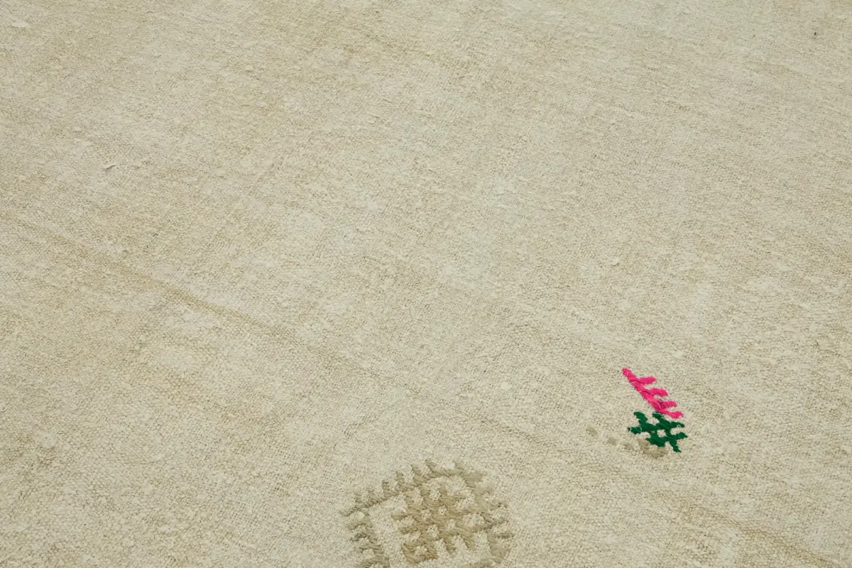 Kendir Çizgili Beyaz Kenevir İpinden El Dokuma Kilim-157x267 - Görsel 5