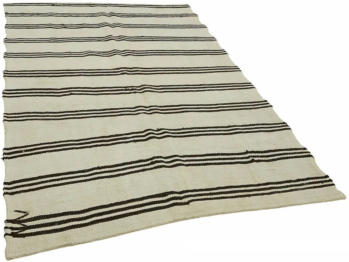 Kendir Çizgili Beyaz Kenevir İpinden El Dokuma Kilim-160x230 - Görsel 2
