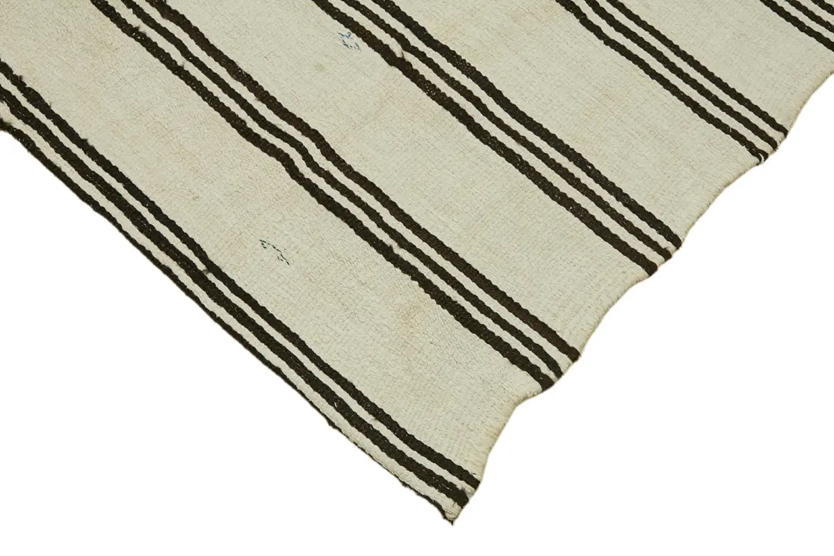 Kendir Çizgili Beyaz Kenevir İpinden El Dokuma Kilim-160x230 - Görsel 4