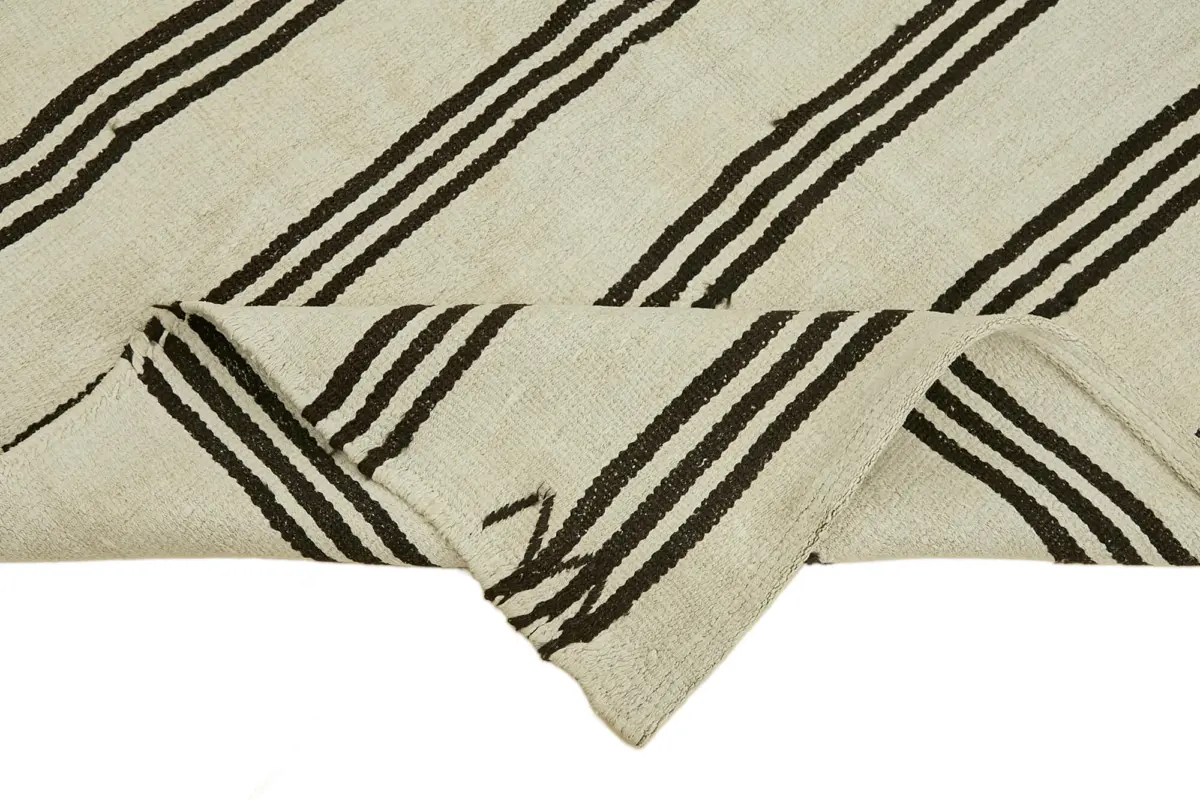 Kendir Çizgili Beyaz Kenevir İpinden El Dokuma Kilim-160x230 - Görsel 6